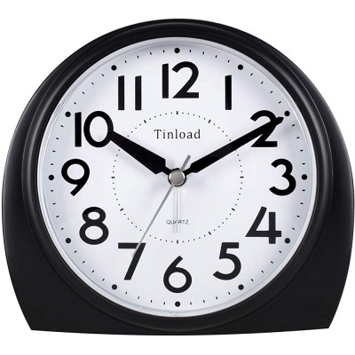 5.5" Silent Analog Alarm Clock Non Ticking Gentle Wake Beep Sounds Increasing Volume Battery Operated Snooze and Light Functions Easy Set Black Best for Elder - BBIY7VG3H