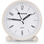 Alarm Clock.Mensent 4 inch Round Silent Analog Alarm Clock Non Ticking,with Night Light Battery Powered Super Silent Alarm Clock Simple Design Beside Desk Alarm Clock White - B5T9SPGXE