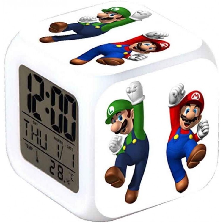 ASLNSONG Super Mario Bros Color Change Digital Alarm Clock 7 Colors Change Digital Alarm Clock with Time Temperature Alarm Date A - BWXUMATS5
