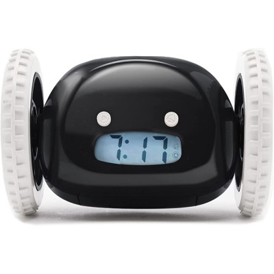 CLOCKY Alarm Clock on Wheels Original | Extra Loud for Heavy Sleeper Adult or Kid Bed-Room Robot Clockie Funny Rolling Run-Away Moving Jumping Black - B7EDU94H2