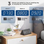 Digital Alarm Clock Electronic LED Time Display 3 Alarm Settings Adjustable Brightness Humidity & Temperature Detect Wood Design for Bedroom Bedside Desk Office Black - BO7TDDTGO