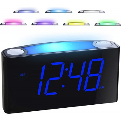 Digital Alarm Clock for Bedroom 7 Color Night Light,2 USB Chargers,7.5" Large Number Screen & Slider Dimmer,12 24 H,Battery Backup,Easy Loud Electric Alarm Clock for Heavy Sleeper,Boy&Girl Kids Teen - B84X4C127
