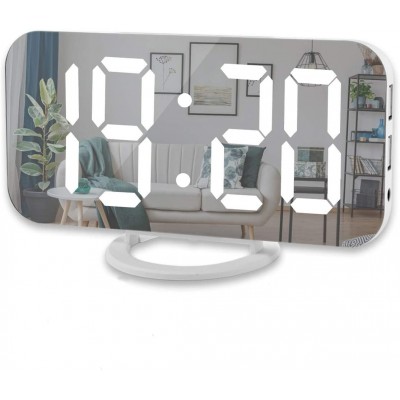 Digital Alarm Clock,6" Large LED Display with Dual USB Charger Ports | Auto Dimmer Mode | Easy Snooze Function Modern Mirror Desk Wall Clock for Bedroom Home Office for All People - BE31XXNT0