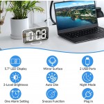 Digital Alarm Clock,LED Mirror Alarm Clock for Bedroom,with Dual USB Charger Ports,3 Level Brightness,Auto Dimming,Night Mode,Easy Snooze,for Home,Office White - B7W1TCY5S