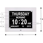 Digital Calendar Day Clocks Extra Large Non-Abbreviated Day&Month.Perfect for Seniors + Impaired Vision Dementia White,8-inch - BD8JVDCSU