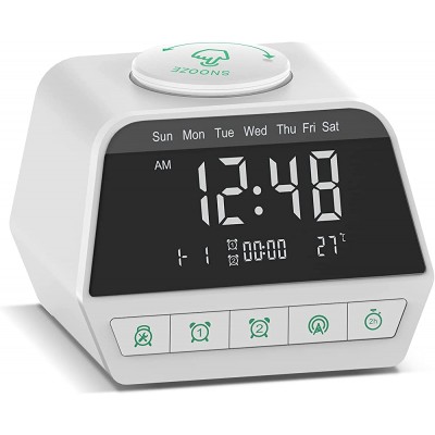 DOQUO Digital Alarm Clock Radio Dual Alarm Clock with 30 White Noise Adjustable Alarm Volume Temperature Snooze Dimmer Dual USB Charging Port Adaptor Powered White - BDKRHS3RE