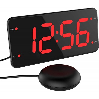 Extra Loud Alarm Clock with Bed Shaker Vibrating Alarm Clock for Heavy Sleepers Deaf and Hard of Hearing Dual Alarm Clock with USB Charger 7-Inch Display Full Range Dimmer Battery Backup Red - BH7WPNUT6