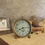 Golden Table Clock Retro Vintage Non-Ticking Table Desk Alarm Clock Battery Operated Silent Quartz Movement HD Glass for Bedroom Living Room Indoor Decoration Kids Arabic - BE2KYOZ9I