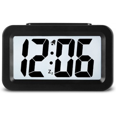 HENSE Creative Nightlight Smart Light Alarm Clock Bedside Desk Table Electronic Clock Battery Operated Mute Luminous Alarm Clock with Adjustable Light HA35 Black - BHESZMGH4