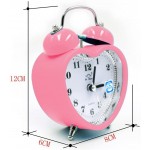 Monique Students Seniors 3in Twin Bell Loud Alarm Clock Silent Analog Quartz Nightlight Clock Battery Operated for Heavy Sleepers Heart Shape Pink - BHQPMNUOE