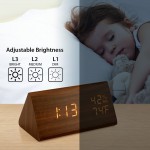 OCT17 Wooden Alarm Clock Smart LED Digital Clock for Bedroom desks Upgraded with Time Temperature Adjustable Brightness and Voice Control Humidity Displaying Brown - BOWQL95XM