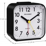 Peakeep Small Battery Operated Analog Travel Alarm Clock Silent No Ticking Lighted on Demand and Snooze Beep Sounds Gentle Wake Ascending Alarm Easy Set Black - B5MNRU62U