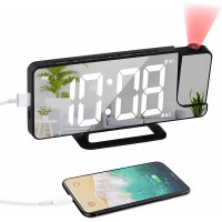 Projection Digital Alarm Clock for Bedroom Large Display LED Mirror Alarm Clock Projection on Ceiling 180° Projector,6 Dimmer USB Charger 7.9" Dual Loud Alarm Clock for Heavy Sleeper Adults. - BU9L2TFEH