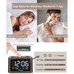 REACHER Wooden Dual Alarm Clock and White Noise Machine Adjustable Volume 6 Wake Up Sounds 12 Soothing Sounds for Sleeping Auto-Off Timer USB Charger Battery Backup 0-100% Dimmer for Bedroom - BVJJM38Y9