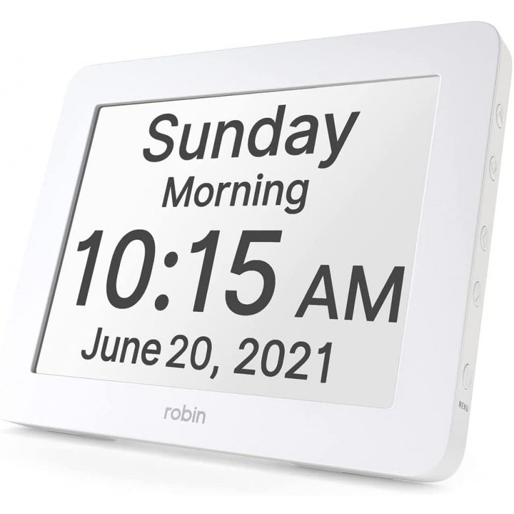 Robin 2022 Version Digital Day Clock 2.0 with Custom Alarms and Calendar Reminders Alarm Clock with Extra Large Display Helps with Memory Loss Alzheimer's and Dementia White - BCJ45C625