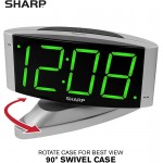 SHARP Home LED Digital Alarm Clock – Swivel Base Outlet Powered Simple Operation Alarm Snooze Brightness Dimmer Big Green Digit Display Silver Case - BOP73HPM5
