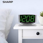 SHARP Home LED Digital Alarm Clock – Swivel Base Outlet Powered Simple Operation Alarm Snooze Brightness Dimmer Big Green Digit Display Silver Case - BOP73HPM5