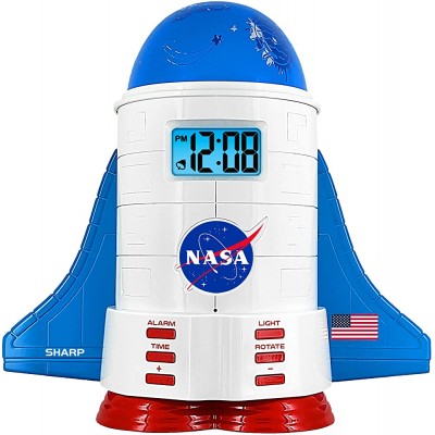 Sharp NASA Space Shuttle Night Light Alarm Clock – Wings and Booster Lights Up – Space Design Nightlight Fun with 4 Color Options and 2 Space Themes for Bedroom Great Gift! - BCYJ77Y9B