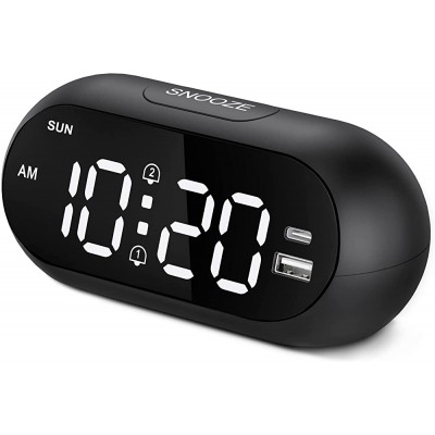 Small Digital Alarm Clock for Bedroom -0-100% Dimmer | USB A & USB C Charger Port | Dual Alarm with Weekday Weekend Mode | 3 Volume | 12 24H | Battery Backup | Easy to Use and Read Bedside Desk Clock - B0F1166S1