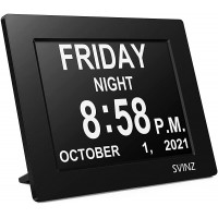 SVINZ Newest 5 Alarms Dementia Clock Day Clock w  Snooze Button 2 Auto-Dim Options Large 8" Display Wall Digital Calendar Alarm Clock for Vision Impaired Elderly Memory Loss Black SDC008 - BVYH7RRGC