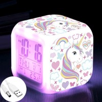 Unicorn Alarm Clocks for girls,7-in-1 Night Light Kids Alarm Clocks with LED Glowing Bedroom Wake Up Alarm Clock Gifts for Unicorn Room Decor for Girls Bedroom - BERA352GY