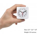W OUTWIT Travel Analog Alarm Clock 2.25 inch Ultra Small Clock with Snooze and Light Function Super Silent Non Ticking Battery Operated Easy Setting White - BA8IZCCFC