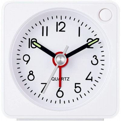 W OUTWIT Travel Analog Alarm Clock 2.25 inch Ultra Small Clock with Snooze and Light Function Super Silent Non Ticking Battery Operated Easy Setting White - BA8IZCCFC