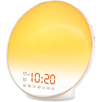 Wake Up Light Sunrise Alarm Clock for Kids Heavy Sleepers Bedroom with Sunrise Simulation Sleep Aid Dual Alarms FM Radio Snooze Nightlight Daylight 7 Colors 7 Natural Sounds Ideal for Gift - BIKW7F9EX