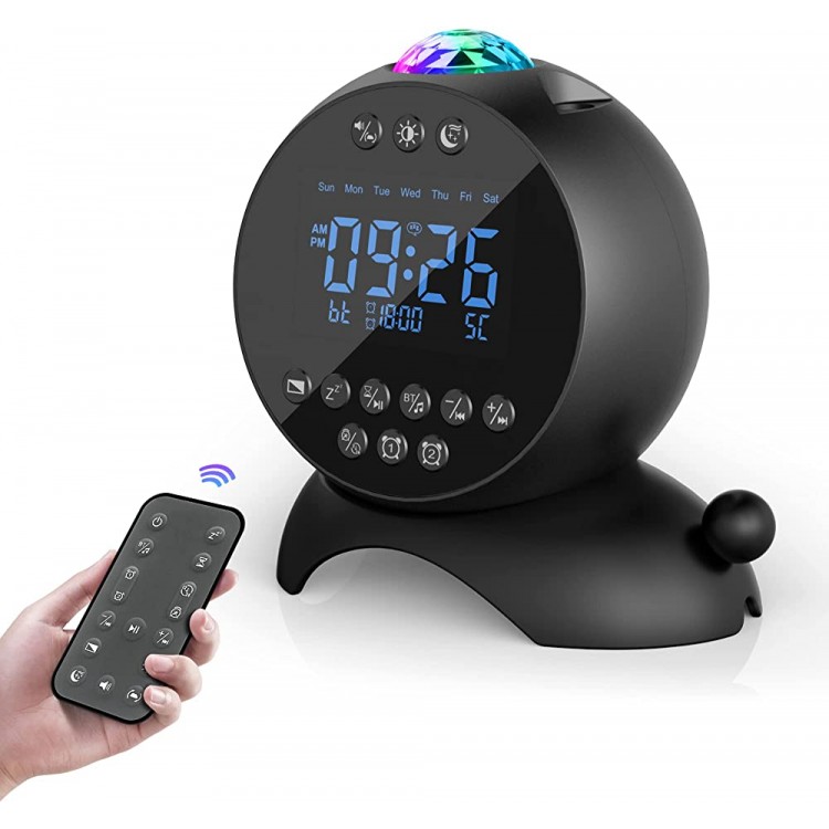 White Noise Machine with Alarm Clock Sound Machine with Star Projector 7 Wake Up Sounds 14 Soothing Sounds Remote Control Bluetooth Speaker Rechargeable Alarm Clock for Adults and Kids - BPSNJQEVM