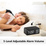 Wooden Digital Alarm Clock with Wireless Charging 3 Alarms LED Display Sound Control and Snooze Dual for Bedroom Bedside Office Black - B1V3NAHW5