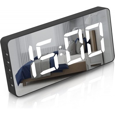 WulaWindy Digital Alarm Clock Large Mirrored LED Clock Snooze Function Dimming Mode Beside Clock for Bedroom Decor -Black - B0DKEPFCU