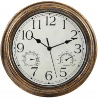 12 Inch Wall Clock with Thermometer and Hygrometer Combo,Vintage Silent Non-Ticking Battery Operated Clock Wall Decorative- Bronze - BCXKHB2ET
