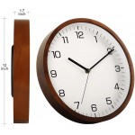12 Inches Round Wooden Wall Clock Battery Operated Silent Non-Ticking,Metal Pointer&Glass Cover for Office Kitchen Bedroom Classroom&Living Room Brown - B0FYG8UY8