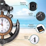 Anchor and Boat Wheel Wall Clock Nautical Coastal Beach or Sea Theme Home Decor - BDA321BRW