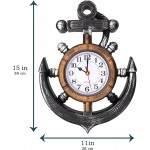 Anchor and Boat Wheel Wall Clock Nautical Coastal Beach or Sea Theme Home Decor - BDA321BRW