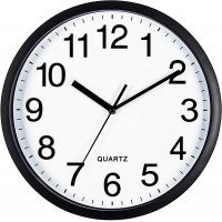 Bernhard Products Black Wall Clock Silent Non Ticking 10 Inch Quality Quartz Battery Operated Round Easy to Read Home Kitchen Office Classroom School Clocks Sweep Movement - BPL96E30O