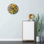 Britimes Round Wall Clock Silent Non Ticking Clock 10 Inch Decor for Bathroom Bedroom Kitchen Office or School Sunflowers Wooden - B3HHG6K7T