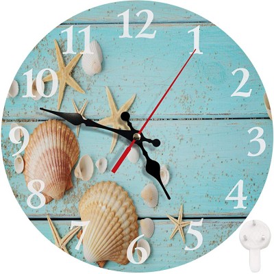 Britimes Round Wall Clock Silent Non Ticking Clock 10 Inch Decor for Bathroom Bedroom Kitchen Office or School Summer Seashell - BFM9C7PR1