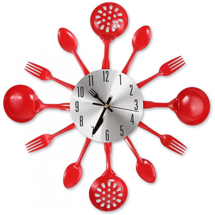 Cigera 14 Kitchen Cutlery Wall Clock with Forks and Spoons for Home Decor,Red - BACN7ZA2Q