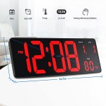 DreamSky 14.5 Large Digital Wall Clock with Jumbo Big LED Number Display Auto DST Date Indoor Temperature 12 24H Plug in Digital Clock Wall Mounted Desk Clock with Fold Out Stand - BG25H2TPA