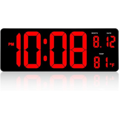 DreamSky 14.5" Large Digital Wall Clock with Jumbo Big LED Number Display Auto DST Date Indoor Temperature 12 24H Plug in Digital Clock Wall Mounted Desk Clock with Fold Out Stand - BG25H2TPA