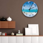 FAMILYDECOR 12 Inch Indoor Outdoor Waterproof Wall Clock Vintage Silent Non-Ticking Battery Operated Clock Home Classroom Conference Room Wall Decorative- Blue Beach Sea Wave Sunny Landscape - BE2CIMTAY