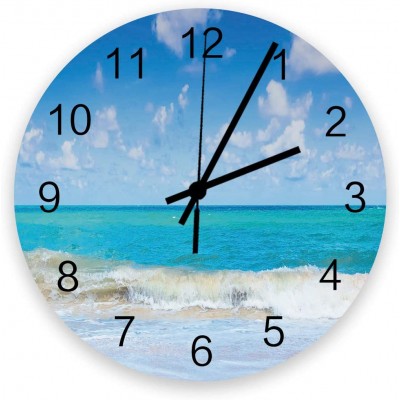 FAMILYDECOR 12 Inch Indoor Outdoor Waterproof Wall Clock Vintage Silent Non-Ticking Battery Operated Clock Home Classroom Conference Room Wall Decorative- Blue Beach Sea Wave Sunny Landscape - BE2CIMTAY