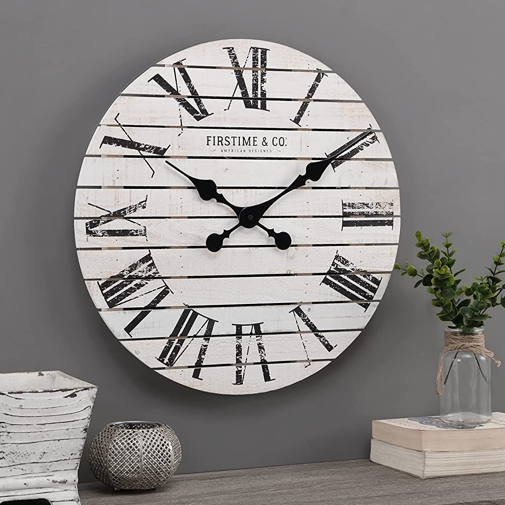 FirsTime & Co.® Shiplap Farmhouse Wall Clock American Crafted White 18 x 2 x 18, - BBMKF3UDV