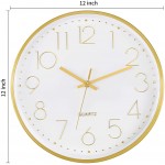 Foxtop Gold Wall Clock Modern 12 Inch Silent Non-Ticking Battery Operated Round Quartz Clock for Living Room Kitchen Bedroom Home Office Decor - BA4JYGO3E