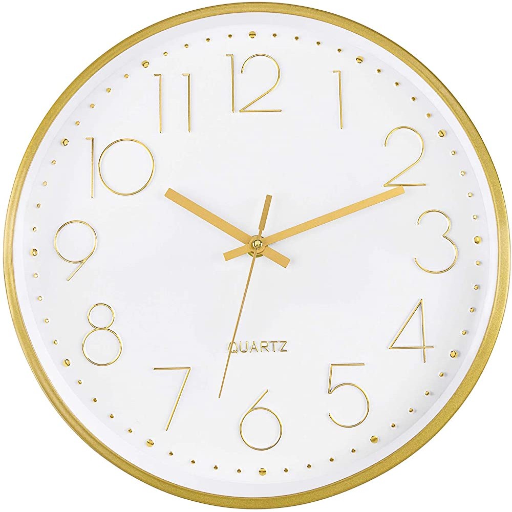 Foxtop Gold Wall Clock Modern 12 Inch Silent Non-Ticking Battery Operated Round Quartz Clock for Living Room Kitchen Bedroom Home Office Decor - BA4JYGO3E