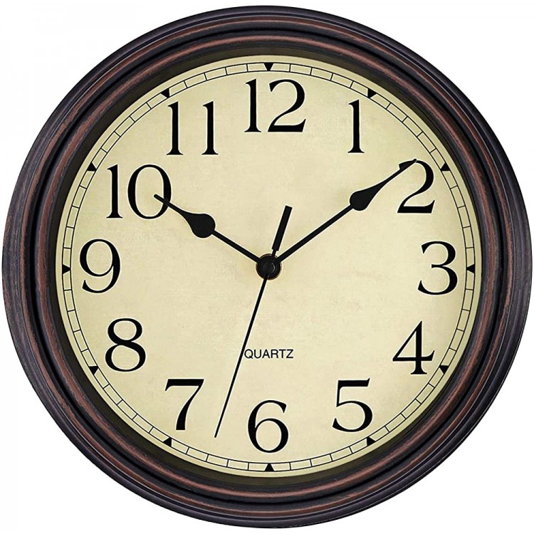 Foxtop Retro Silent Non-Ticking Round Classic Clock Quartz Decorative Battery Operated Wall Clock for Living Room Kitchen Home Office 12 inch Bronze - BR6JAJWYT