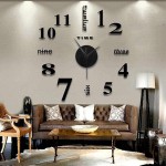 Frameless DIY Wall Mute Clock 3D Mirror Surface Wall Sticker Creative Large DIY Wall Clock for Home Living Room Office Decoration Gifts Black - BD946IEGQ