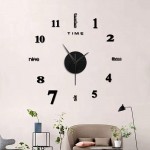 Frameless DIY Wall Mute Clock 3D Mirror Surface Wall Sticker Creative Large DIY Wall Clock for Home Living Room Office Decoration Gifts Black - BD946IEGQ