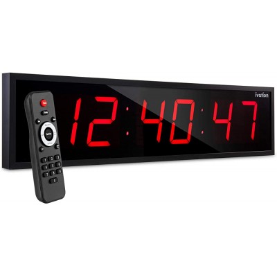 Ivation Huge 24" Inch Large Big Oversized Digital LED Clock with Stopwatch Alarms Countdown Timer & Temp Shelf or Wall Mount Red | 6-Level Brightness Mounting Holes & Hardware - BGWNDM6PI